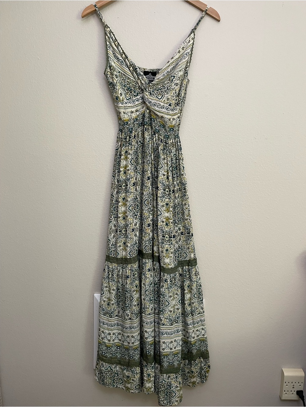 Angie Paisley Floral Tiered Maxi Dress Cottagecore Boho Size Small Coastal - Picture 3 of 9